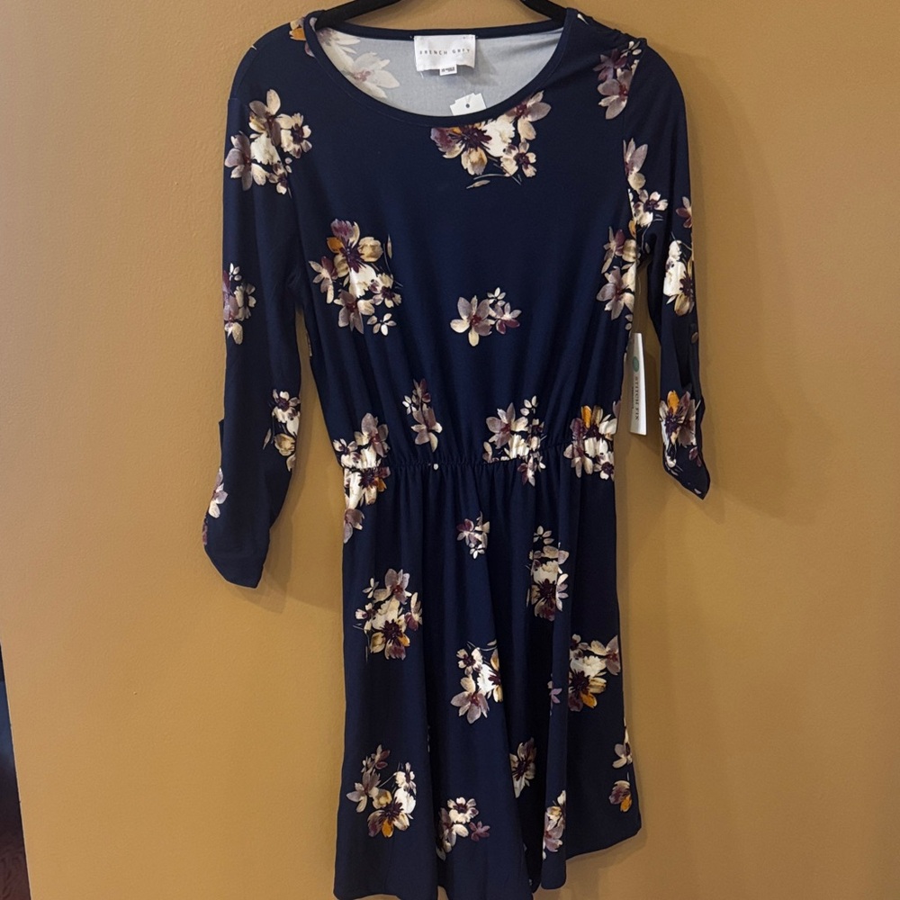 French Grey Navy and Floral Dress